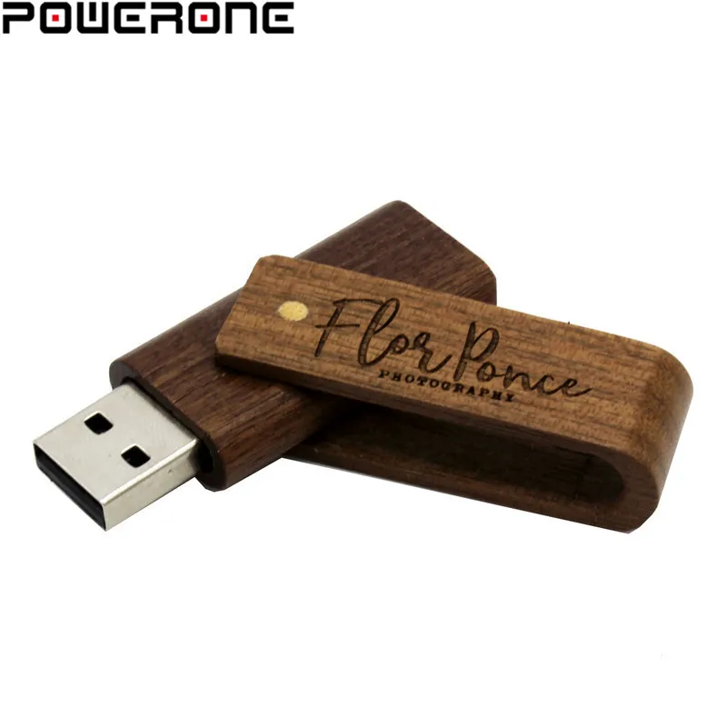 POWERONE деревянный вращающийся USB флеш-накопитель, флешка 4G 8GB 16GB 32GB 64 GB, флеш-накопитель, персональный логотип, индивидуальная карта памяти