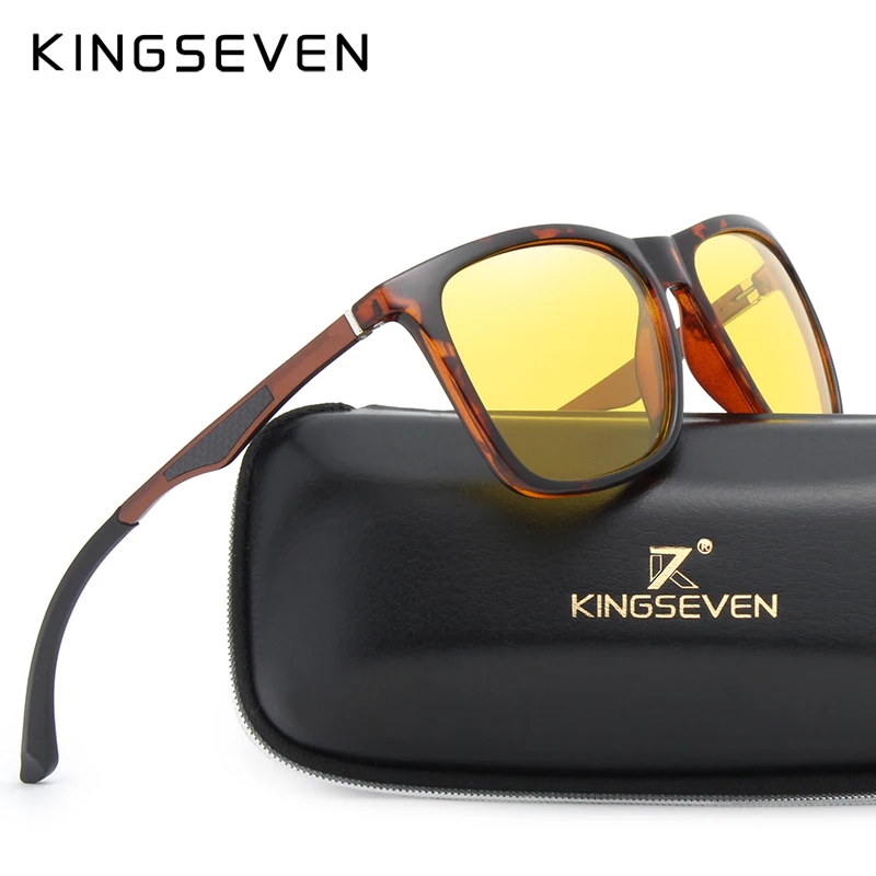 Beste KINGSEVEN Nachtzicht Bril Brand Design Aluminium Gepolariseerde Zonnebril Vrouwen Mannen Geel Lens Rijden Anti Glare Bril