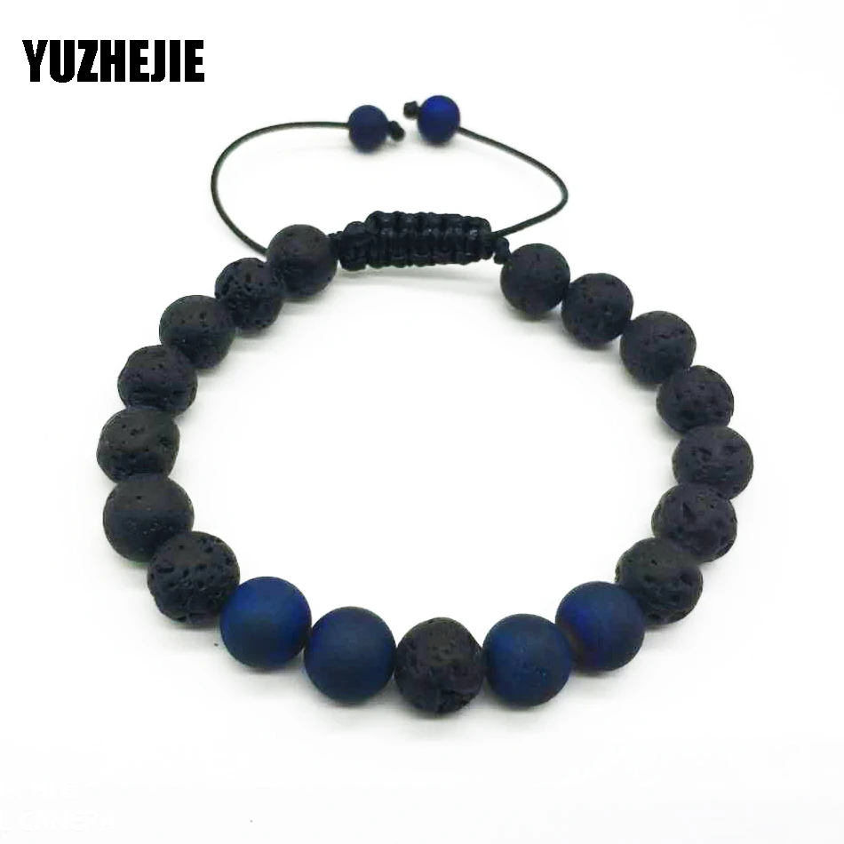 

YUZHEJIE Lava Stone Beads Tiger Eye Spar Buddha Beads Bracelet Charm adjustable vil Eye Natural Stone Bracelet Hamsa Lava stone