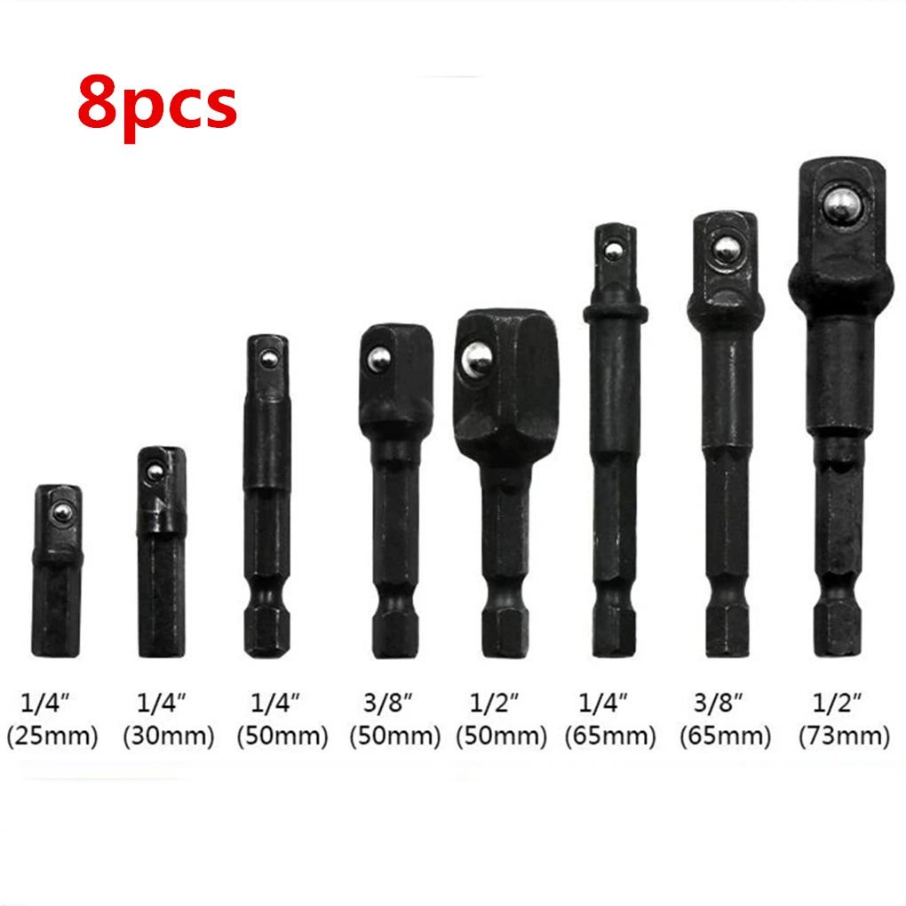 

8pcs Black Hex Handle Set Electric Screwdriver Steel Ball Post Sleeve Conversion Rod Sleeve Installation Square Socket Rod