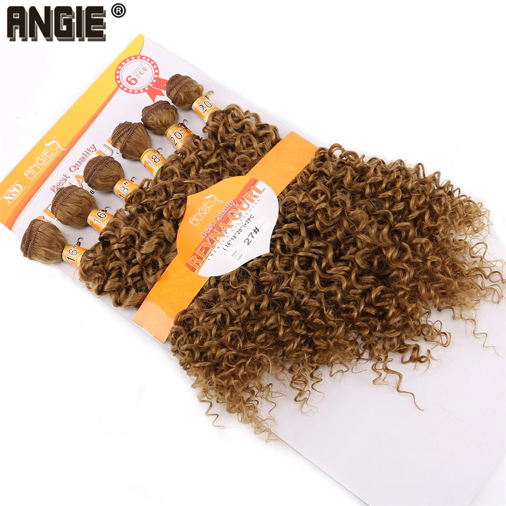 ANGIE Golden Color Synthetic Hair Bundles Afro Kinky Curly Wave Hair Extensions Pure Color Fiber Weaving