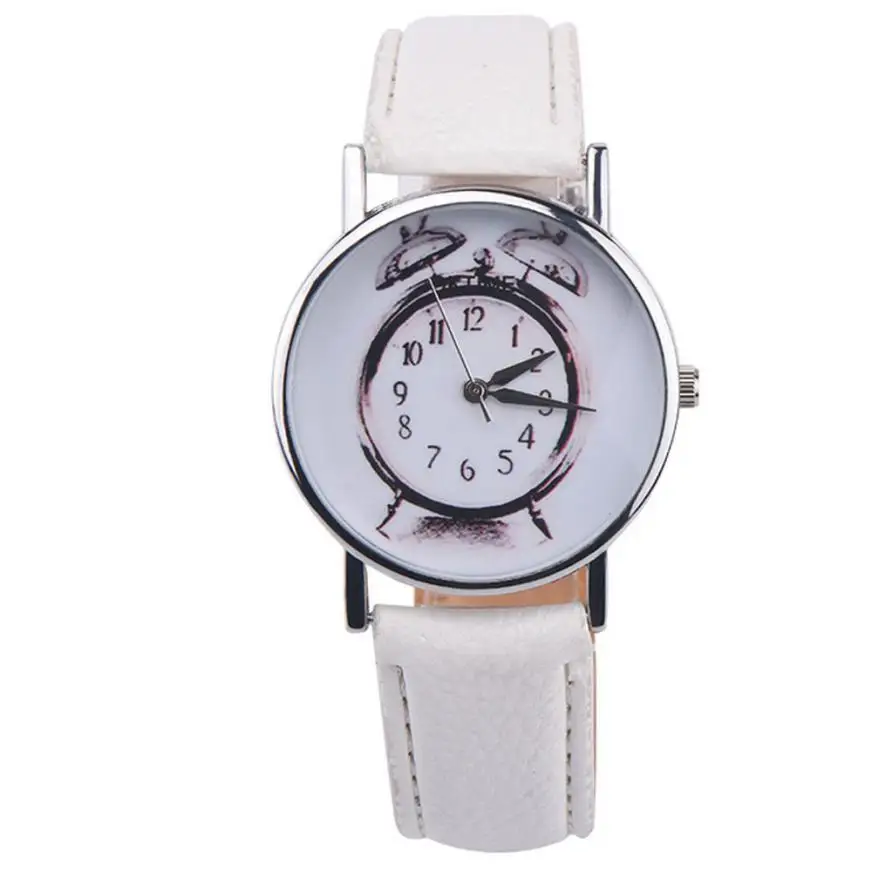 Leather Alarm clock printing Analog Quartz Vogue Wrist Watch Bracelet
