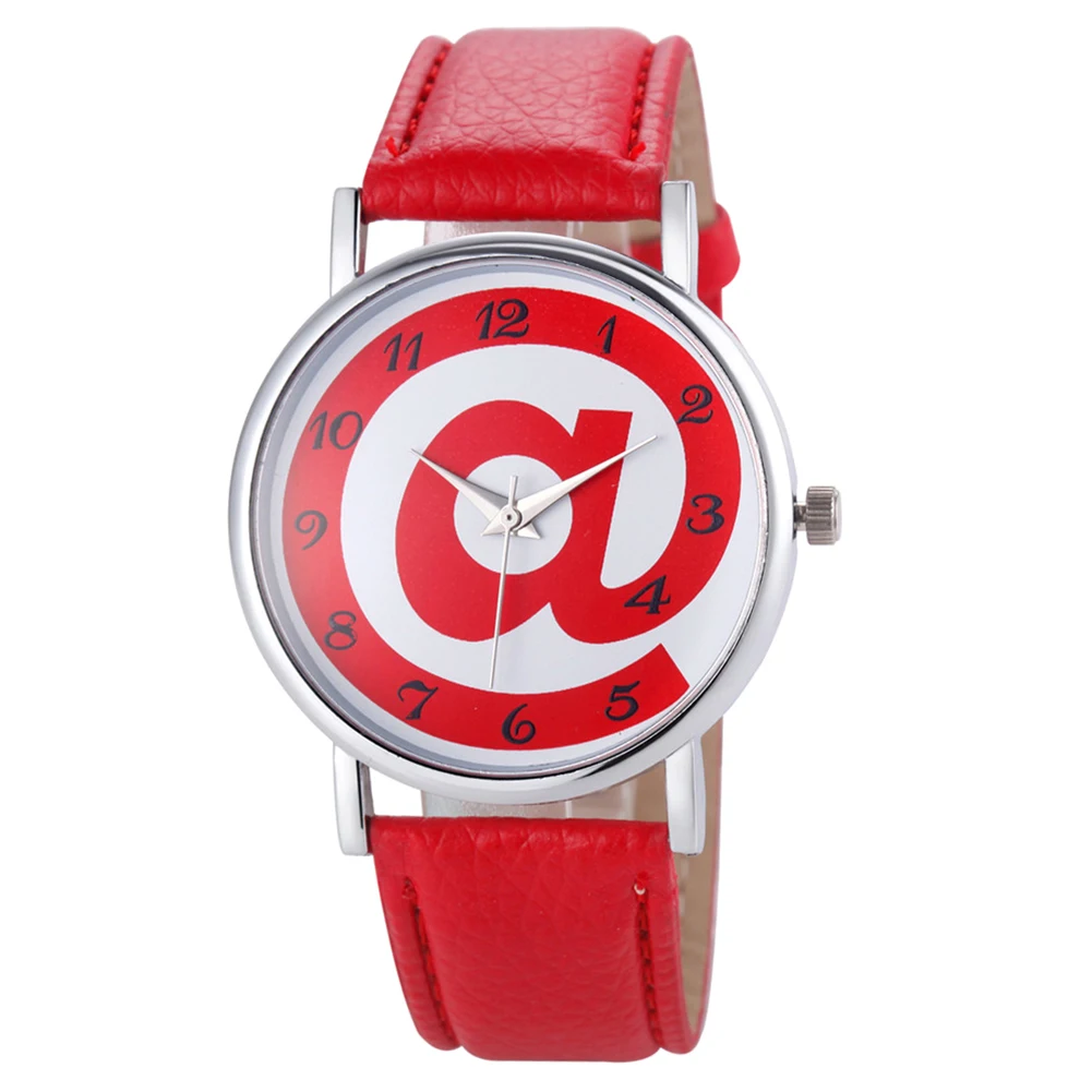 

YCYS-Women Fashion Round Faux Leather Quartz Analog Wrist Watch Red