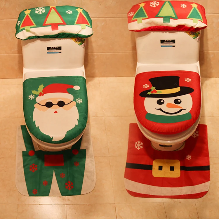 FENGRISE рождественские украшения для дома Санта-Клаус туалетный коврик Снеговик Лось набор ковров для ванной комнаты Новогоднее украшение