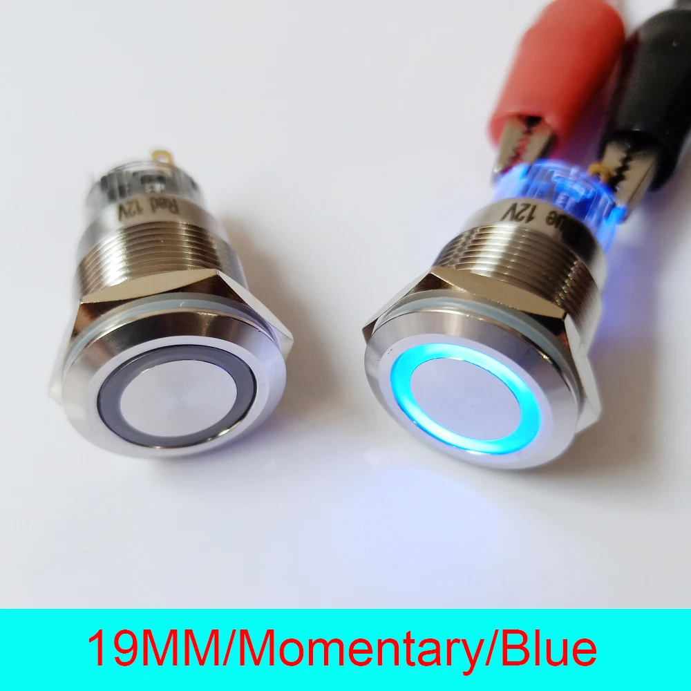 

50pcs 19mm Stainless Steel IP67 Waterproof Momentary 12V Ring LED Illuminated anti-vandal Power Metal Push Button Switch