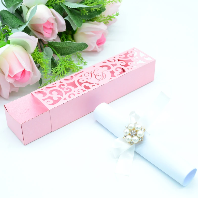 Розовый жемчуг коробка свадебных приглашений Свадебная вечеринка украшения по индивидуальному заказу лазерная резка, для свадьбы коробка