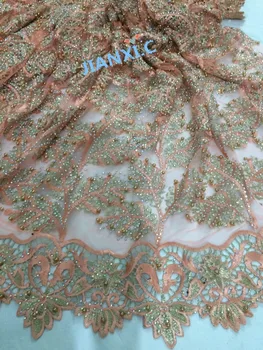 

Graceful JIANXI.C-1116104 French tulle embroidery lace fabric with full stones african net lace textile