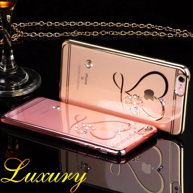 

Luxury Rhinestone Bling Diamond Soft TPU Phone Cases For iPhone 6 6S 7 Plus Silicone Thin Plating Crystal Clear Love Cover Case