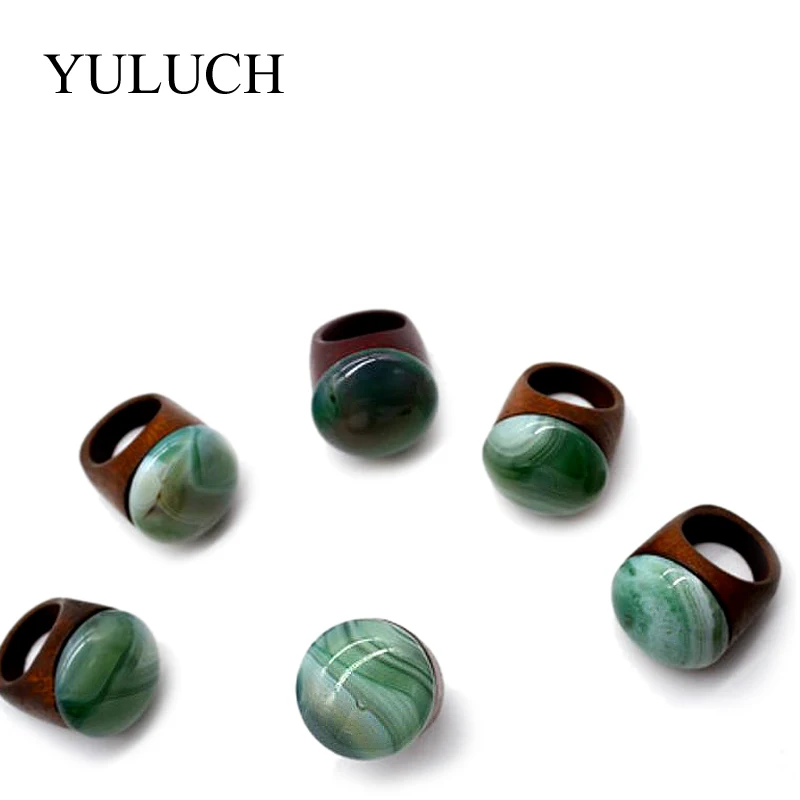YULUCH, Топ Дизайн, деревянные кольца для женщин и мужчин, новые ювелирные изделия, водная волна, красочные Натурные креативные кольца с драгоценными камнями, гладкое кольцо