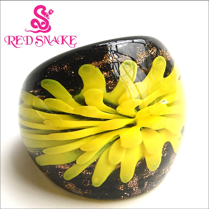 RED SNAKE Fashion Ring Handmade yellow Coral flower Murano Glass Rings | Украшения и аксессуары
