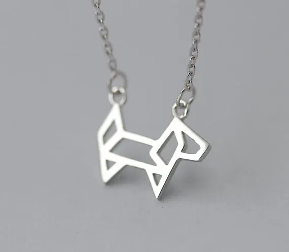 

1PC Small Paper Origami Pet Dog Necklace Lovely Outline Puppy Necklace Minimalist Decoupage Cute Animal Necklaces for Women