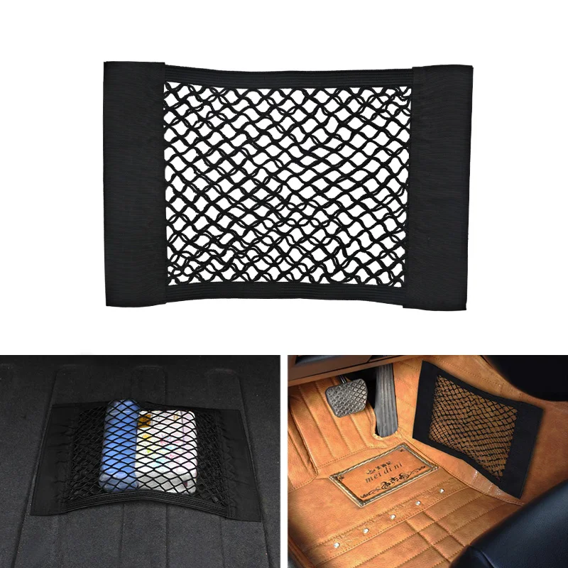 

Universal Car Seat Back Storage Bag Holder Auto Net Mesh Pocket Strong Magic Tape Trunk Organizer Car Accessories Auto styling