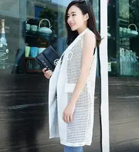 office lady Elegant jackets Vest For Women Sleeveless Long Outerwear Casual coats v neck double breast long business suit vest