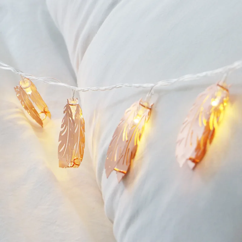 DCOO 10/20LED LED Flashing Lights Girls Fresh Room Decoration Lights Romantic Wedding Rose Gold Feather Bohemian Decorations DCOO 10/20LED LED Flashing Lights Girls Fresh Room Decoration Lights Romantic Wedding Rose Gold Feather Bohemian Decorations