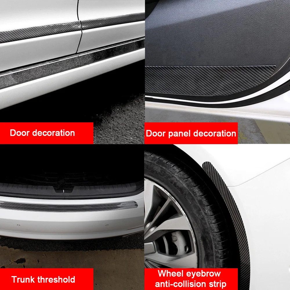 Автомобильные наклейки из углеродного волокна для защиты дверей, бампер для кузова, украшения для авто, аксессуары для интерьера, угловая Резина