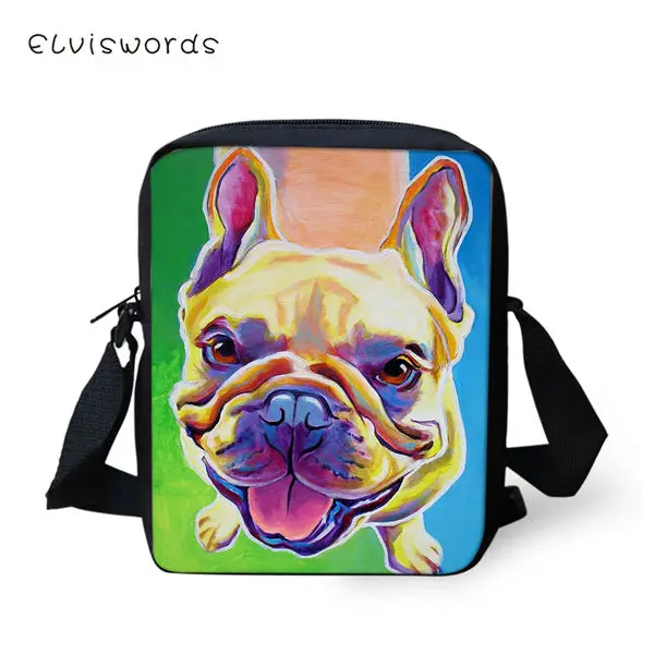 ELVISWORDS Flaps Messenger Bags Small Cute Women Bags Cartoon Bulldogs Print Pattern Girls Crossbody Bag Fashion Shoulder Purses - Цвет: CDWX2345E