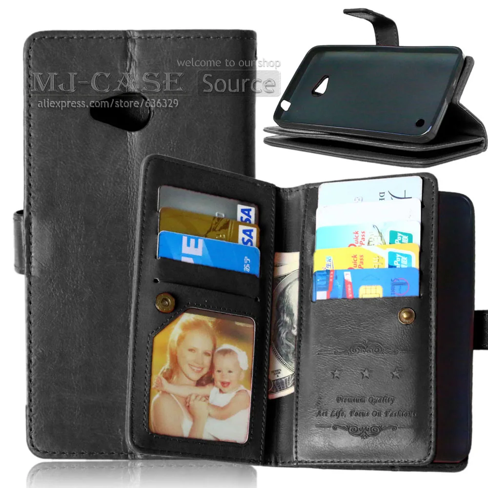 Роскошный винтажный кожаный чехол бумажник c застежкой для Nokia Lumia 640 фоторамка подставка 9 Слот для карт держатель телефона сумки крышка - Цвет: Black