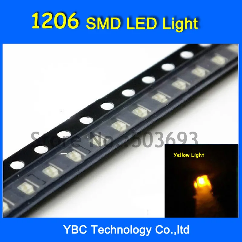 200 шт./лот желтый Цвет 1206 LED SMD очень яркий светодиод, свет