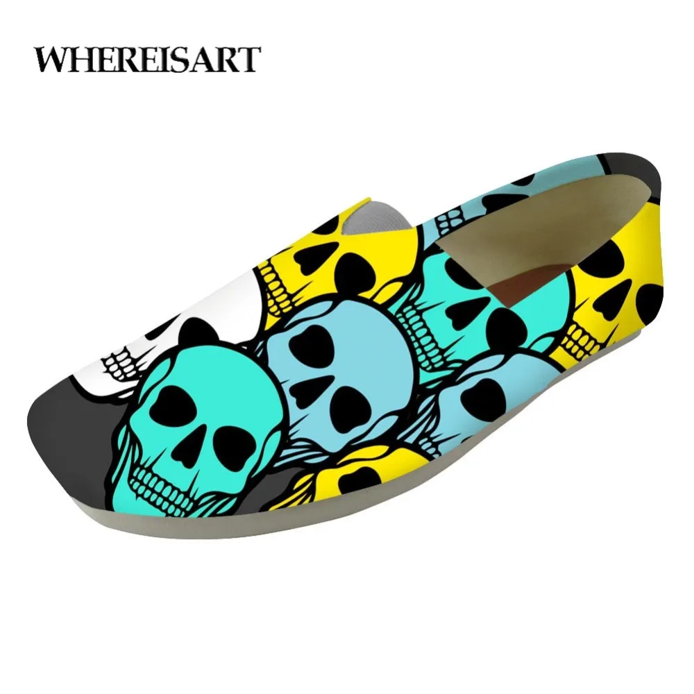 

WHEREISART Simple Design Men Print Flat Casual Shoes Men Loafers Shoes Men Lazy Shoes Teen Boys Slacker Skull Shoes
