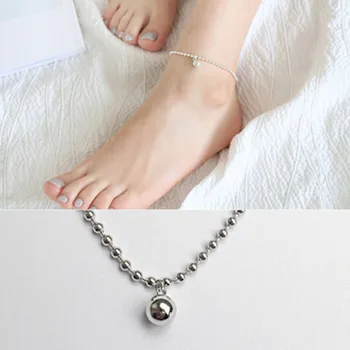 

BESTLYBUY 100% Real 925 Sterling Silver Beads Anklet Bracelet for Women Girls Leg bracelet cheville enkelbandje halhal tobillera