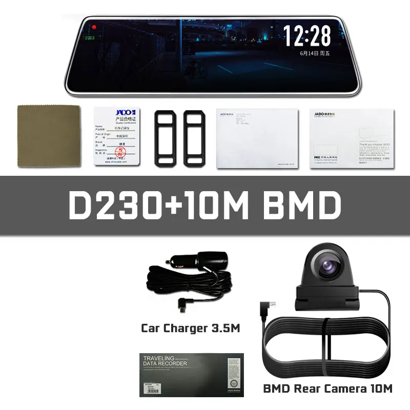 JADO D230 X1 потоковое зеркало заднего вида Dvr dash cam era avtoregistrator 10 ips сенсорный экран HD 1080 P Автомобильный видеорегистратор Камера ночного видения - Название цвета: D230-10MBMD