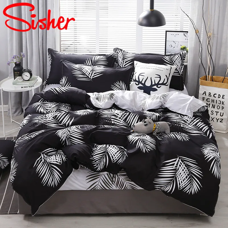 Sisher Pastoral Green Leaf Print Duvet Cover Set Cotton Polyester Adult Comforter Bedding Sets Size Single Double Queen King