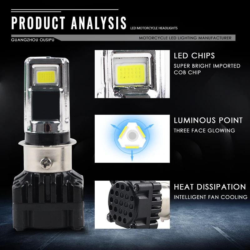 Универсальный компании "feilong" мотоцикл светодиодный фары лампы M02D H4 HS1 BA20D P15D H6 3000LM 30 Вт для мотоцикла 3COB 6000 К DC 9-18V белого цвета