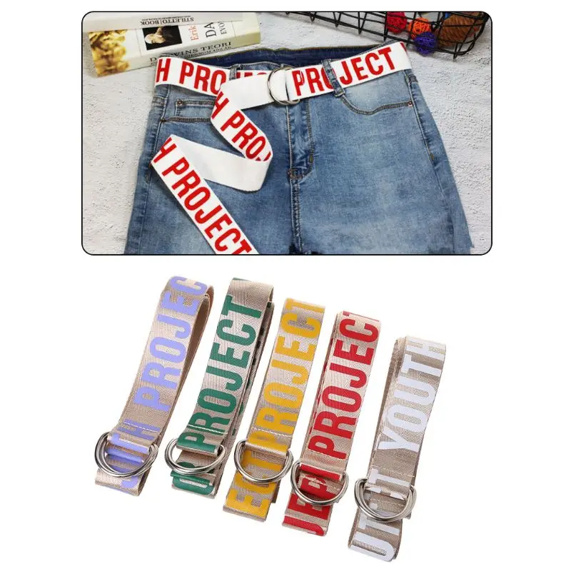 

Fashion New 1 Pc Cotton Canvas Simple Letters Print Men Women Cowboy Belt Unisex Canvas Belt 5 Colors High Quality