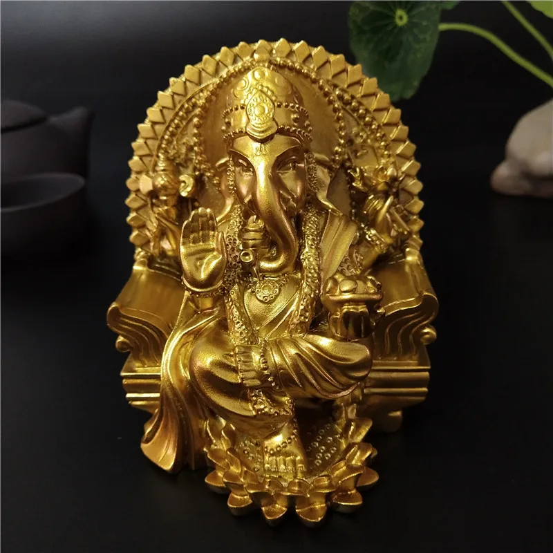 

Golden Lord Ganesha Statue Buddha Elephant God Sculpture Indian Ganesh Buddha Statues Resin Crafts Home Garden Decoration