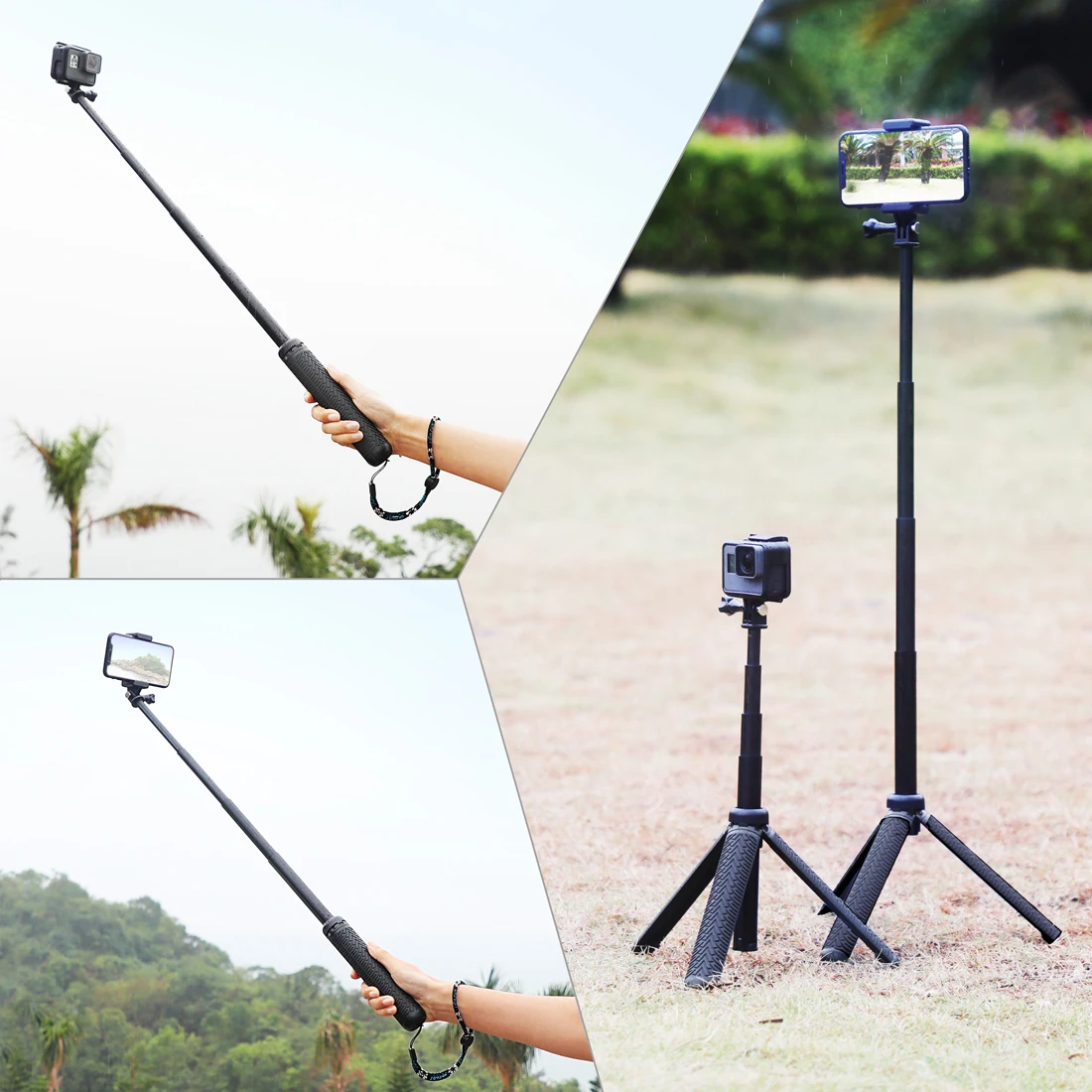 3in1 Extendable Monopod Selfie Stick Grip Handle Tripod for GoPro Hero 12 11 10 9 8 7 6 5 4 AKASO DJI Action Camera selfie stick tripod selfie stick sports camera selfie stick