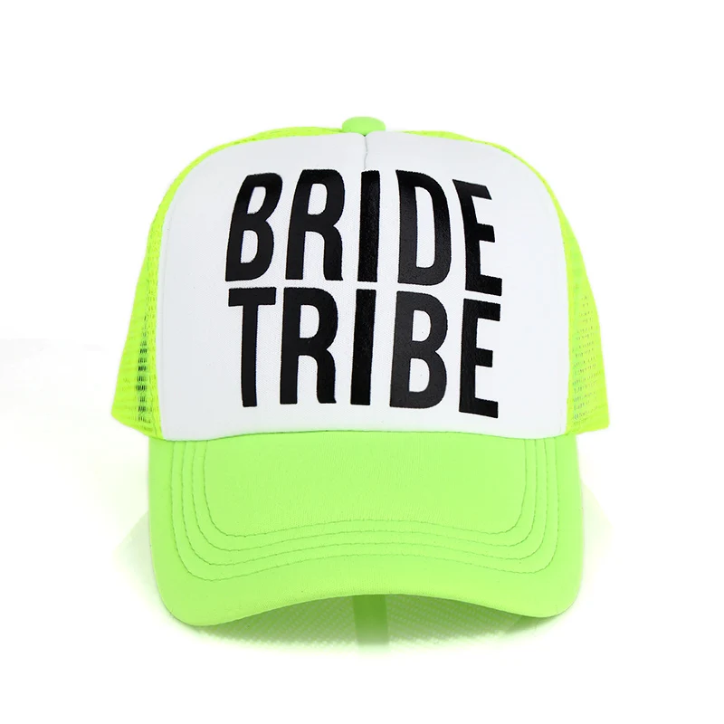 VORON невесты/надпись «Bride Tribe» девичник Шапки Для женщин свадебные Preparewear шляпы водителя грузовика белый неоновый летнее Сетчатое платье; - Цвет: Зеленый