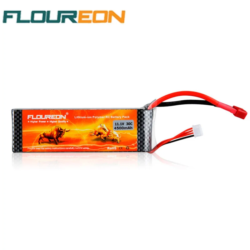 

3S 11.1V 4500mAh 30C FLOUREON Lipo RC Battery for RC Controls Rechargeable Li-poly Batteries Deans T Plug for RC Helicopter
