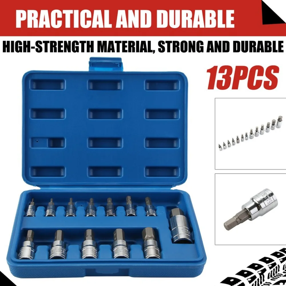 

Portable 13Pcs Hex & Torx Series Bit Socket Set Multifunctional Professional Rust-proof Corrosion Resistance Kit