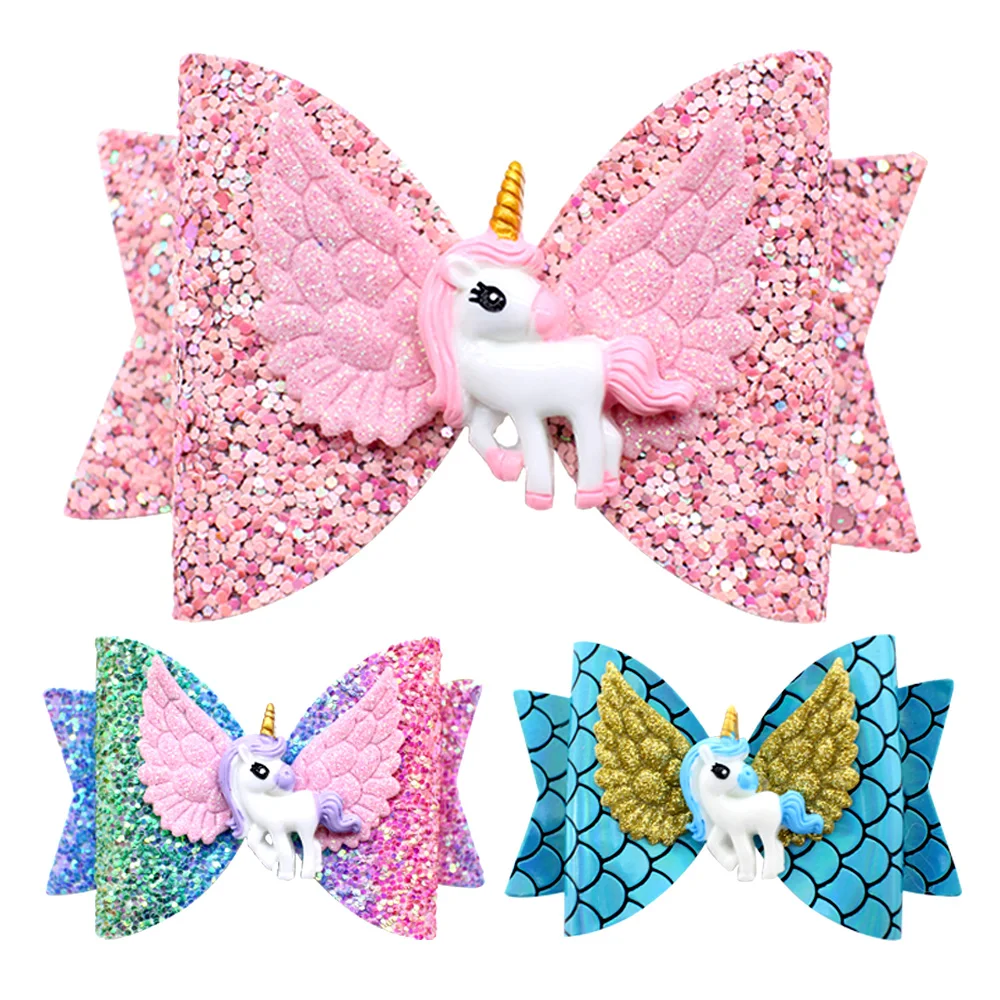 

2019 NEW Unicorn Wing Hair Accessories for Girls Children Princess Glitter Hair Bows Clips Handmade Hairpins Cute Kids Headdress