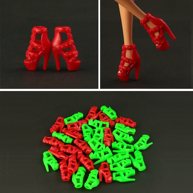 

10 pair /lot Fashion Red Shoes for Barbie Doll Mixed Colors High quality Dolls Accessories good Gift For children