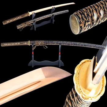 

Brandon Swords High Carbon Steel Clay Tempered Samurai Sword Golden Color Full Tang Sharp Japanese Katana Handmade Metal Decor