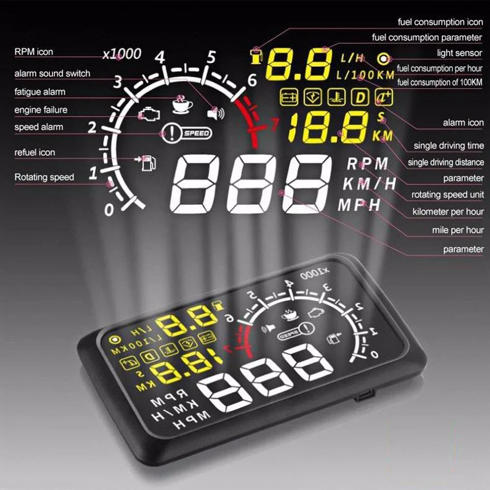 5,5 дюймов полный Цвет HUD автомобиль Дисплей проектор 5," OBDII OBD 2 с ускорения Предупреждение сигнализации Системы транспортных средствах