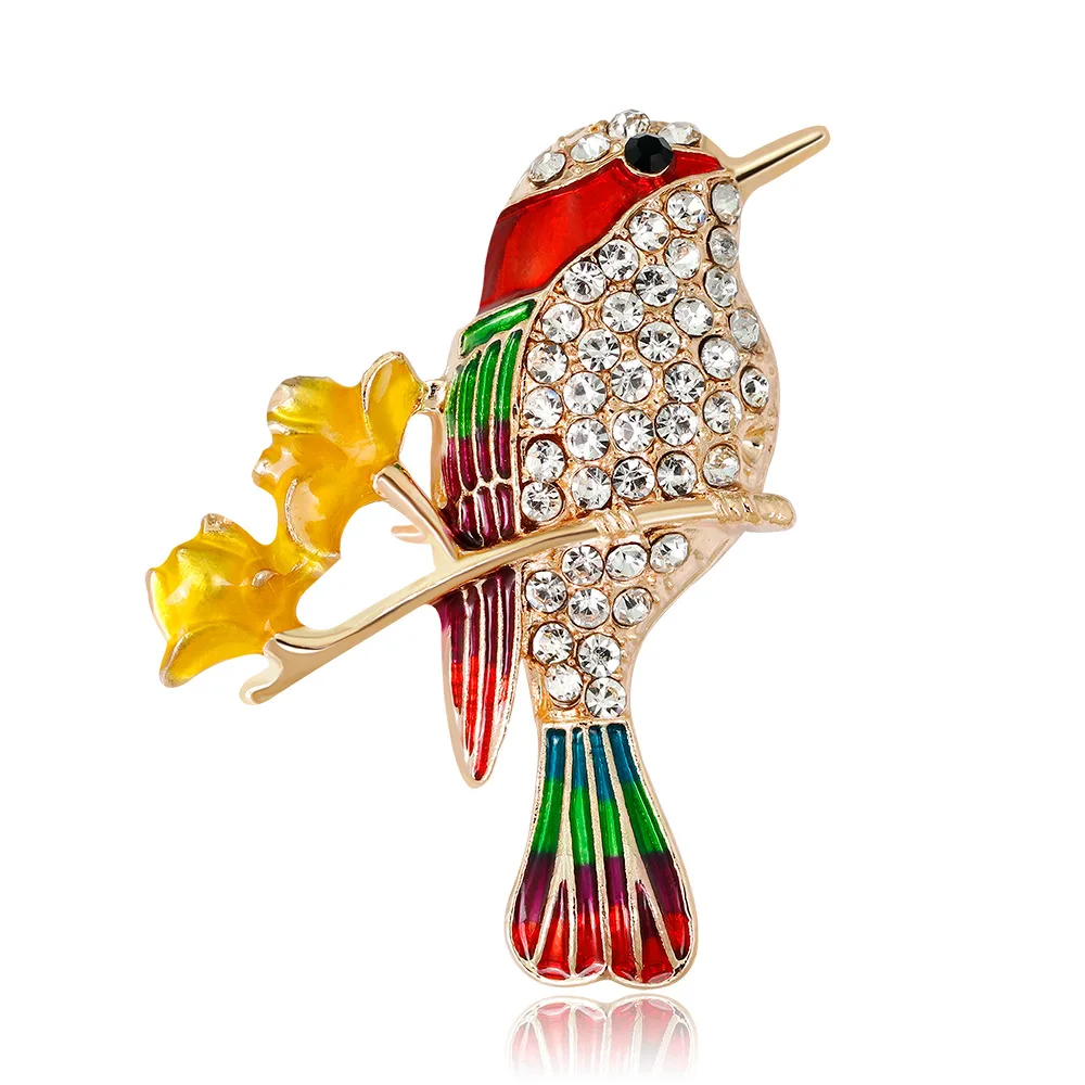 2019 New Rhinestone Enamel Oriole Bird Branch Brooch Pins Men Women Alloy Brooches For Suits Dress Banquet Gift | Украшения и