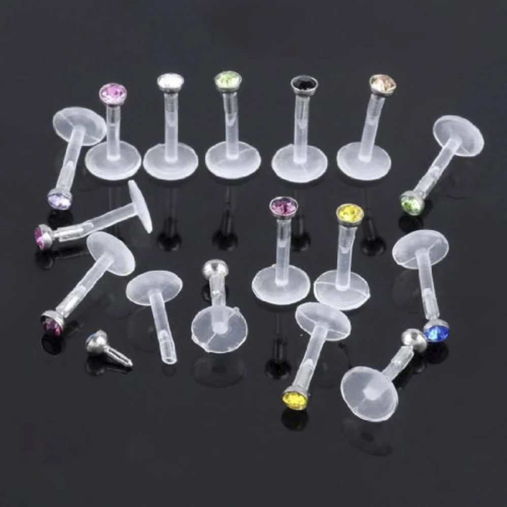 

REGELIN 10pcs/lot Black White Acrylic Steel Crystal Lip Piercings Gem Lip Ring Ear Tragus Nail Earrings Body Jewelry