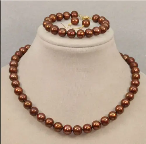 

charm Jew.655 elegant 10-11mm south sea chocolate pearl necklace Bracelet Earring 18 inch 14KGP jewelry set (0430)