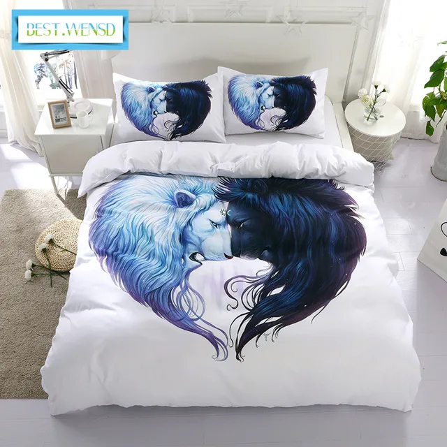 Aliexpress Best Wensd Lion Head Double Bed Set 3pc Best Wensd Lion Head Double Bed Set 3pc Soft Comfortable Husband Wife Bedding Quality Zipper Duvet Cover Sets King Single