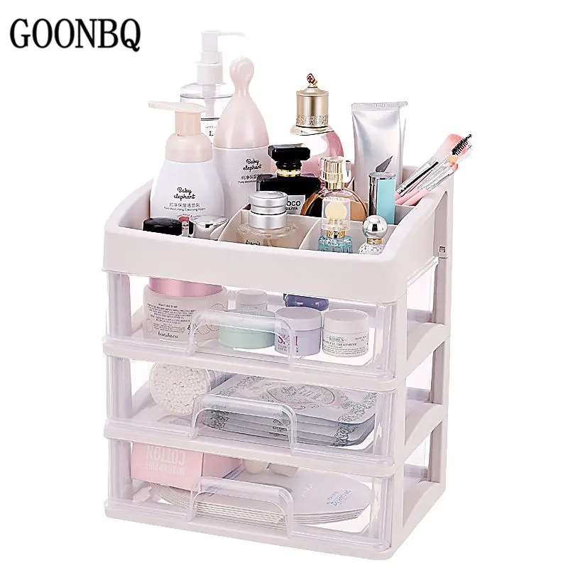 

GOONBQ 1 pc Desktop Make Up Box Plastic Cosmetic Storage Drawer Office Sundries Organizer Makeup Container Boxes Dropshipping