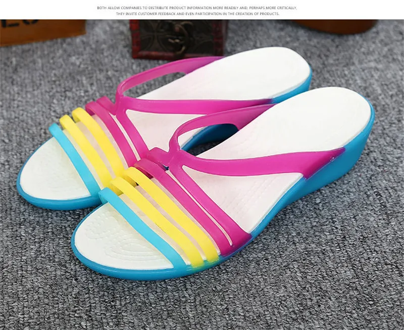 2019 New Summer Women's Sandals Beach Shoes Cindy Colors Wedge Heels Slides Plastic Jelly Shoes Peep Toe Platform Slippers Women (2)