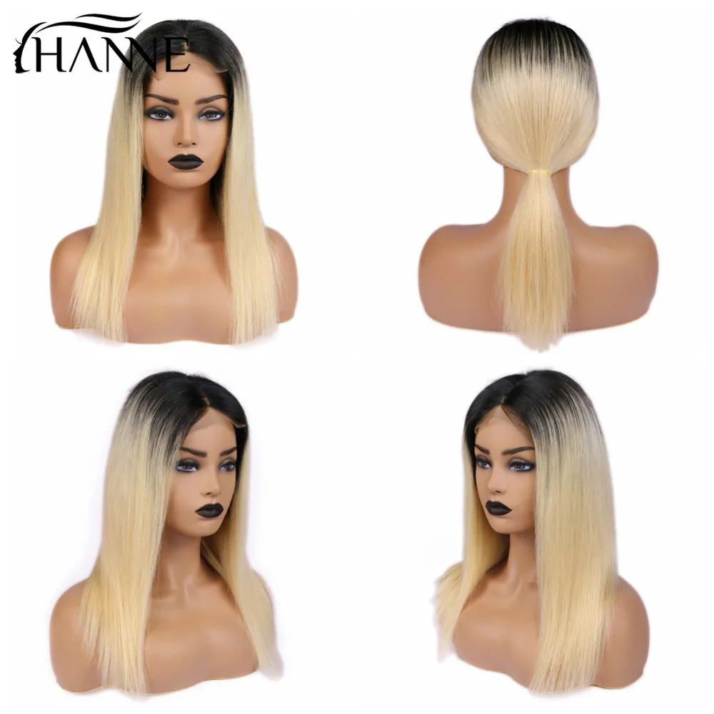 HANNE 4*4 Lace Closure Human Hair Wigs Ombre #613 Blonde Color For Women Brazilian Straight Human Hair Glueless Lace Wig 150%