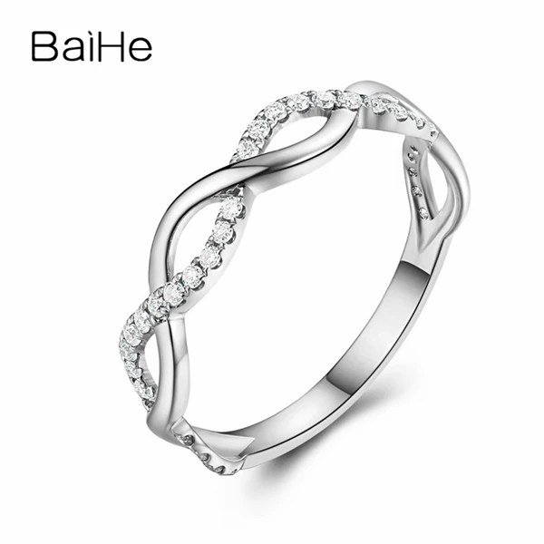 BAIHE Solid 18 К белого золота 0.18ct Certified H/SI круглая огранка 100% из натуральной бриллиантами свадебные Для женщин Мода fine Jewelry Кольцо