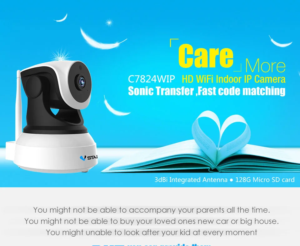VStarcam,, HD Ip камера, беспроводная, Wi-Fi, видеонаблюдение, ночная камера безопасности, сетевая, для помещений, C7824WIP