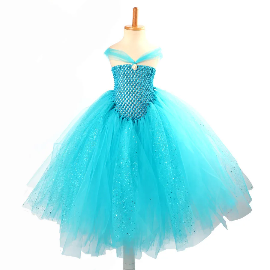 Girls Blue Glitter Princess Tutu Dress Elsa Inspired Kids Rhinestone Wedding TUTU (10)