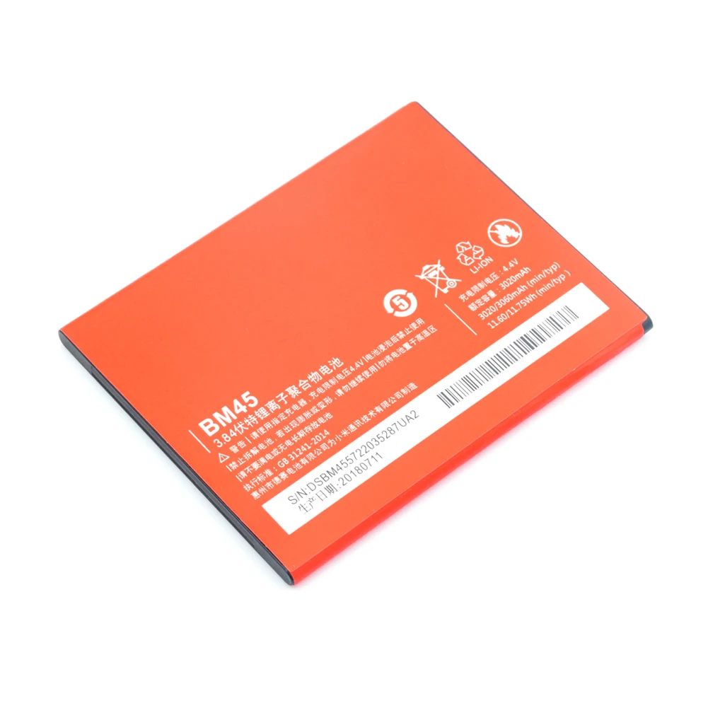 XiaoMi BM45 BM-45 BM 45 Rechargeable Lithium Battery Replacement Battery For Xiaomi Redmi Note 2 3.84V 3060MAH Large Capacity