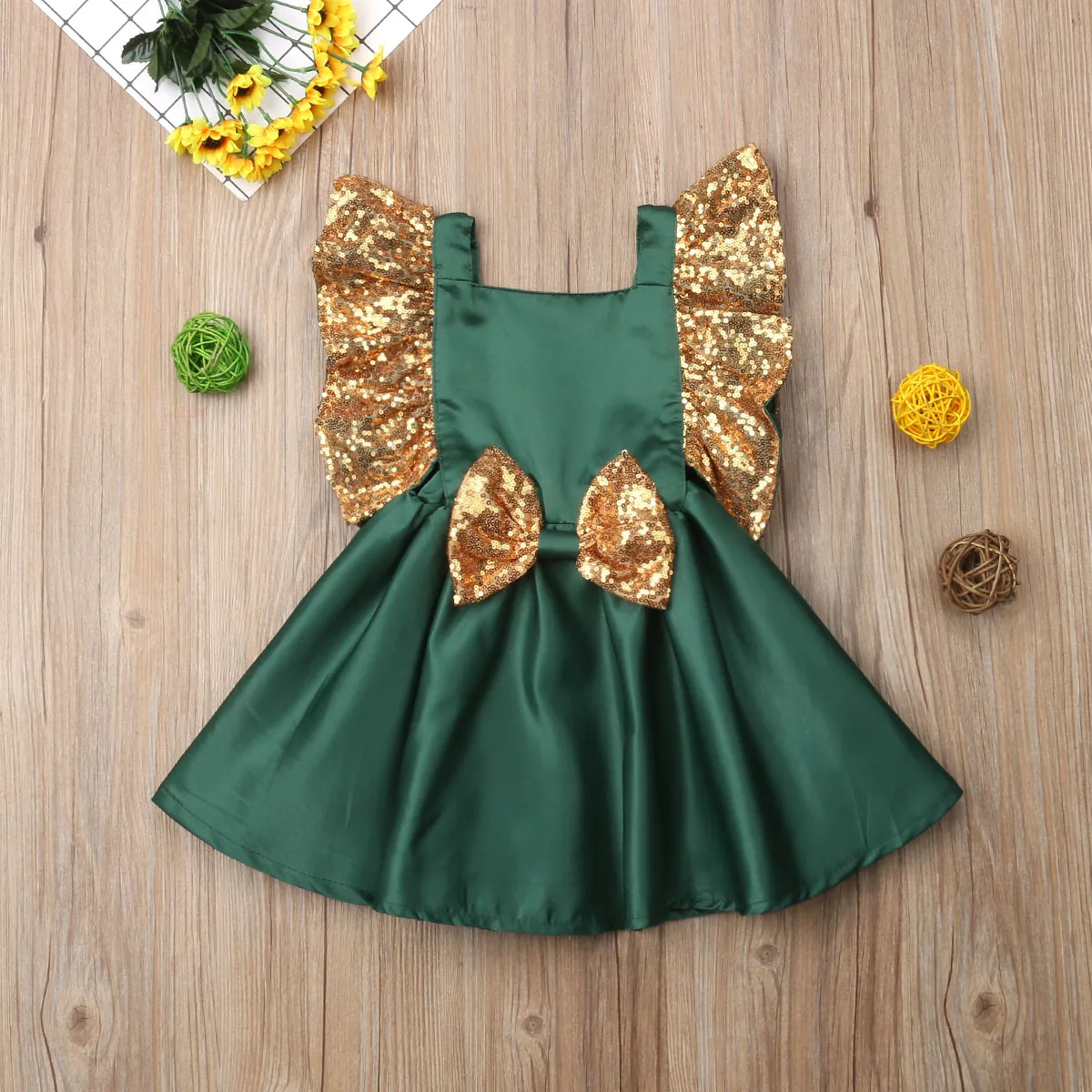 Зеленое платье без рукавов для маленьких девочек; Вечерние Платья с цветочным рисунком и блестками; нарядное платье принцессы на свадьбу; Милая летняя одежда