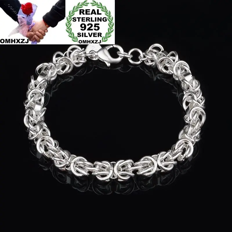 

OMHXZJ Wholesale Personality Fashion Unisex Gift Silver Dragon Head Chain 925 Sterling Silver Bracelet+Necklace Jewelry Set SE38
